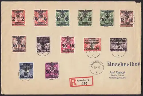 Generalgouvernement -  POLAND OCCUPATION REGISTERED COVER 13 STAMPS mit Inhalt