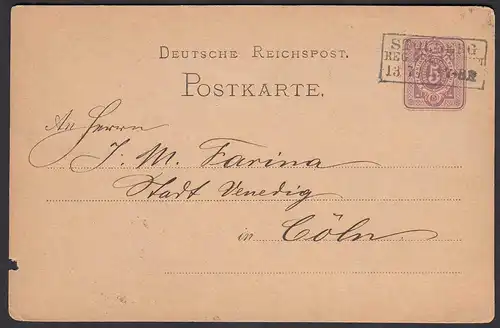 STOLBERG K3 - 5 Pfennige Ganzsache Karte 1875 nach CÖLN    (31481