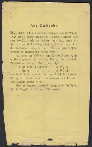 1860 Hannover Königliche Post Aufgabe-Schein    (23103