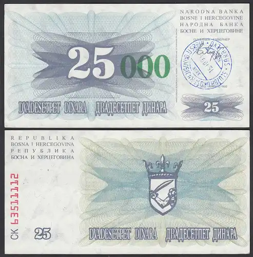 Bosnien-Herzegowina  25.000 Dinara 15.10.1993 Sarajevo XF (2) Pick 54e    (24345