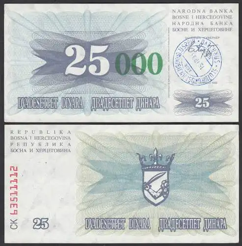 Bosnien-Herzegowina  25.000 Dinara grün 15.10.1993 Sarajevo XF (2) Pick 54e