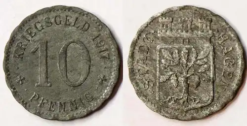 Germany Hagen City 10 Pfennig 1917 Notgeld war money zinc   (r1092