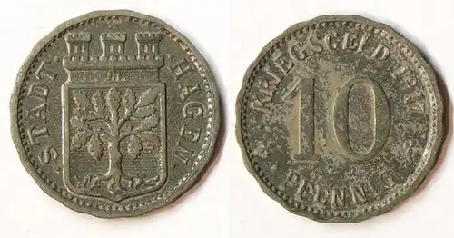 Germany Hagen City 10 Pfennig 1917 Notgeld war money zinc   (r1093
