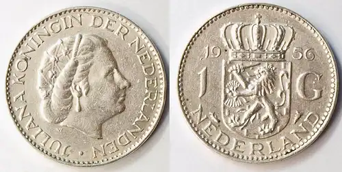 NIEDERLANDE - NEDERLAND 1 Gulden Silber 1956    (r1249