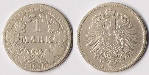 Deutsches Reich 1 Mark Silber 1876 A gebraucht Jäger 9   (r1278
