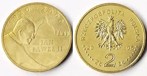 Polen - Poland 2 ZLOTYCH Münze 2005 Papst Johannes Paul II   (r445