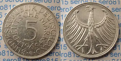 5 DM Silber-Adler Silberadler Münze 1965 G Jäger 387 BRD  (p055