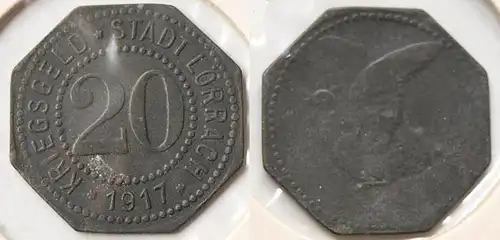 LÖRRACH 20 Pfennig Kriegsgeld Notgeld 1917 Zink Funck 303.3    (n816