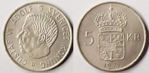 Schweden - Sweden 5 Kronen 1971 Gustav VI. Adolf (1950-1973)   (p433