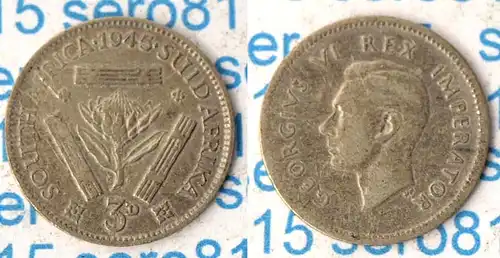 Südafrika - South Africa 3 Pence Münze 1945 Georg VI. 1936-1952  (p488