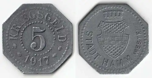 Hamm Stadt 5 Pfennig Notgeld war money 1917 Zinc     (31518