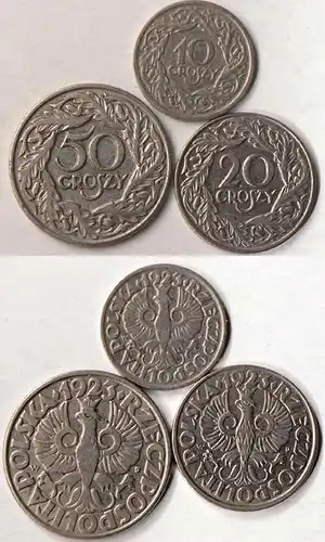 Polen - Poland 10, 20, 50 Groszy Münzen 1923 Kursmünzen   (p506