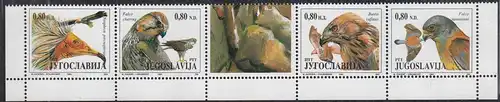Jugoslawien-Yugoslavia 1995 Vögel Tiere 5er Streifen Mi. 2647-50 postfr. MNH