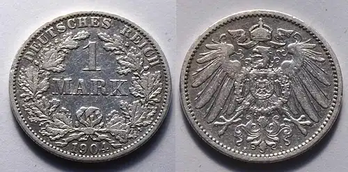 1 Mark Jaeger 17 Silber Münze großer Adler 1904 A Kaiserreich  (22032
