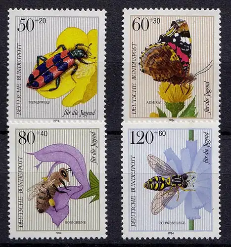 Germany BRD 1984 Mi 1202-05 ** MNH Bestäubungsinsekten - Pollinating insects