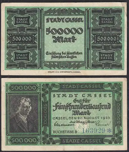 Hessen - Cassel - Kassel 500000 500.000 Mark 1923 Notgeld VF    (31281