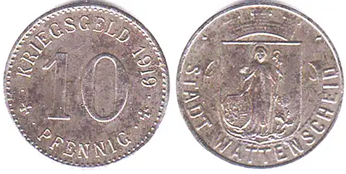 10 Pfennig Notgeld-Kriegsgeld Münze Wattenscheid 1919 Eisen   (4057