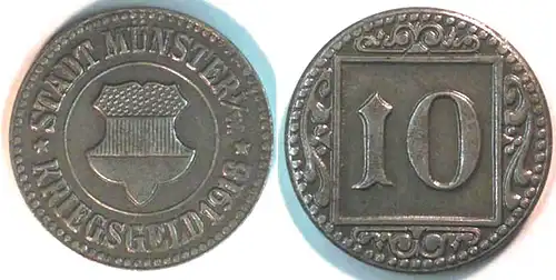 10 Pfennig Notgeld-Kriegsgeld Münze Münster 1918 Eisen   (4091