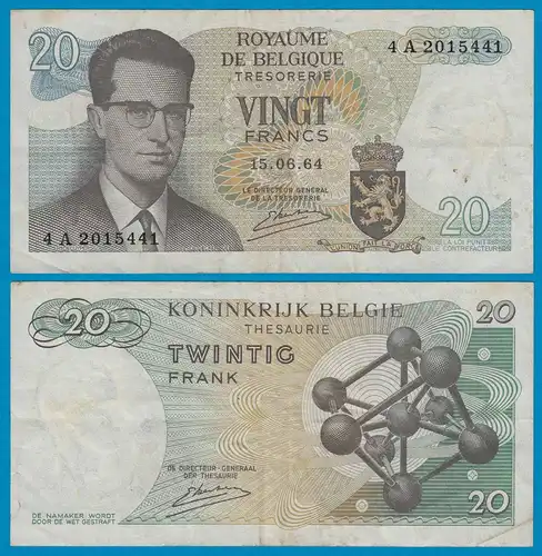 Belgien - Belgium 20 Francs Banknote 15.6.1964 Pick 138 gebraucht     (19116