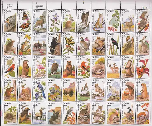 USA Mi 1883-1932 kompl. Bogen postfr. MNH  Wildlife Tiere Vögel Schmetterlinge 