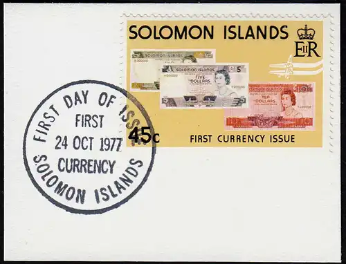 Solomon Islands 1977 45 Cent Briefstück Banknoten auf Briefmarken  - 
