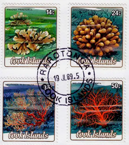 Cook Islands 1984 4 Stück Briefmarken Korallen Corals auf Briefstück – on piece