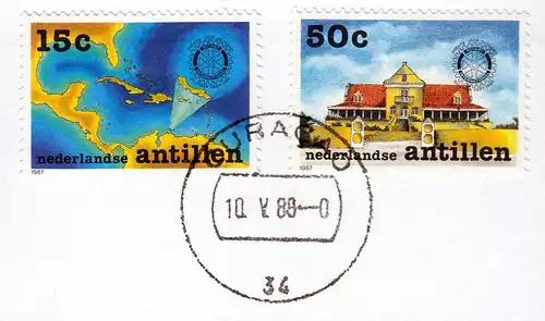 Niederländische Antillen 1987 2 Briefmarken Rotary Club auf Briefstück –  (70173