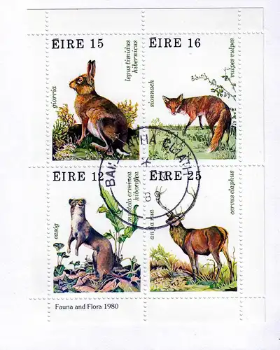 Irland Ireland Block 3 - Michel 421-23 Fauna Flora Tiere Animals 1980 Briefstück