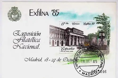 Spanien - Spain 1985 MiNr. Block 28 Briefmarkenausstellung EXFILNA 85 Briefstück