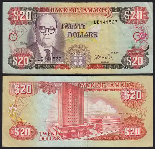 JAMAIKA - JAMAICA 20 Dollars Banknote 1996 Pick 72f VF (3)  (21504