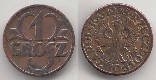 Polen - Poland 1 Grosz 1938 Münze  (31626