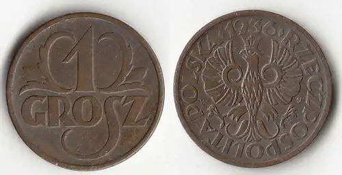 Polen - Poland 1 Grosz 1936 Münze  (31625