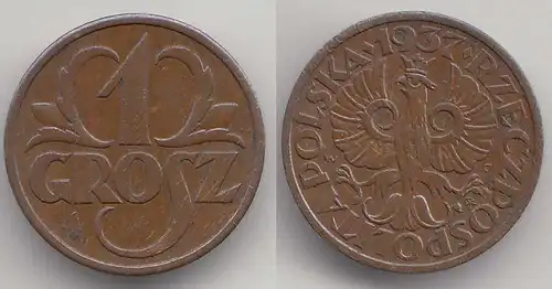 Polen - Poland 1 Grosz 1937 Münze  (31627