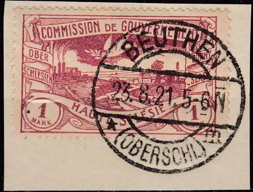 Oberschlesien - Upper Silesia 1 Mark Mi. 26 used gebraucht Briefstück – on piece