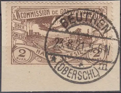 7Oberschlesien - Upper Silesia 2 Mark Mi. 27 used gebraucht Briefstück   (70185