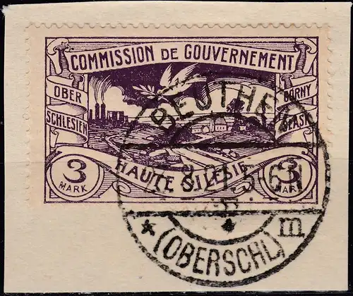 Oberschlesien - Upper Silesia 3 Mark Mi. 28 used gebraucht Briefstück    (70186