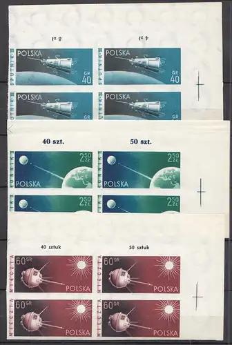 Polen - Poland 1959 Mi.1127-1129 B Satelliten im ER 4er Block postfrisch ** MNH
