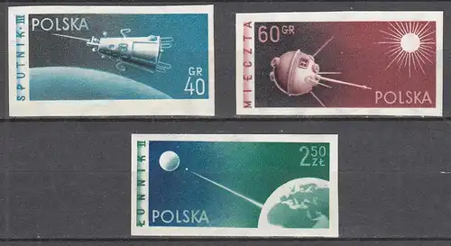 Polen - Poland 1959 Mi.1127-1129 B Satelliten postfrisch ** MNH   (31640