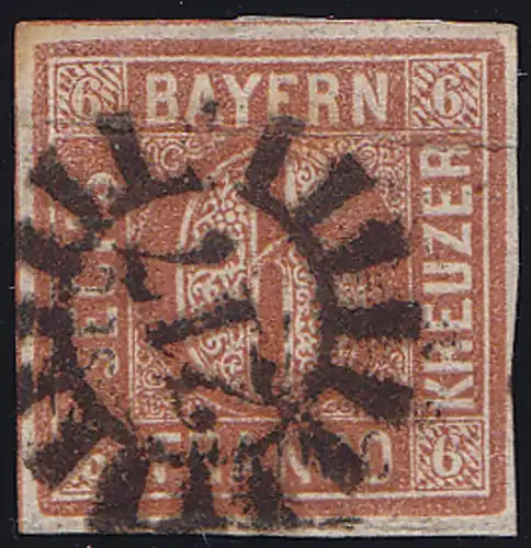 Bayern 6 Kreuzer Quadrat Marke Michel Nr. 4 gestempelt   (10026