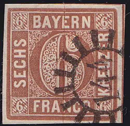 Bayern 6 Kreuzer Quadrat Marke Michel Nr. 4 gestempelt   (10036