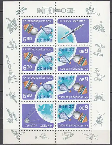 Polen - Poland 1977 Michel 2539 Kleinbogen Raumfahrt  postfrisch MNH   (31649