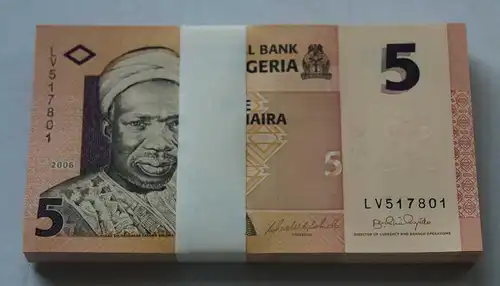 NIGERIA 5 Naira 2006 Pick 32 UNC (1) Bundle á 100 Stück Dealer Lot   (90064