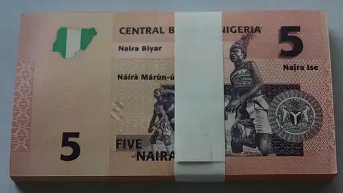 NIGERIA 5 Naira 2006 Pick 32 UNC (1) Bundle á 100 Stück Dealer Lot   (90064