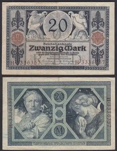 Reichsbanknote 20 Mark 1915 Ro 53 Pick 63 VF (3)  UDR: O Serie H     (31660