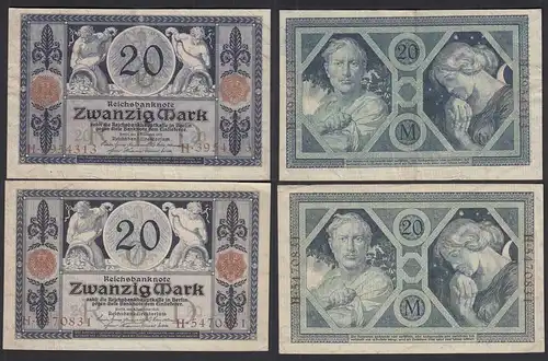 Reichsbanknote 20 Mark 1915 Ro 53 Pick 63 VF (3)  UDR: O Serie H     (31659