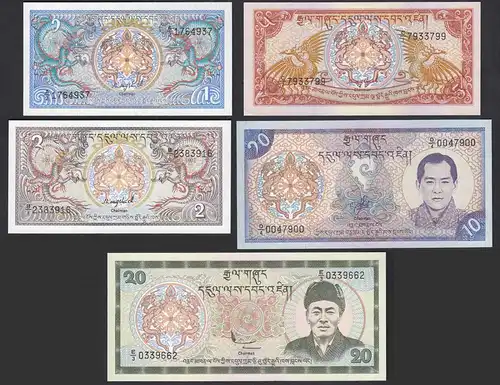 Bhutan - 5 Stück schöne Banknoten in Erhaltung UNC (1)   (31623