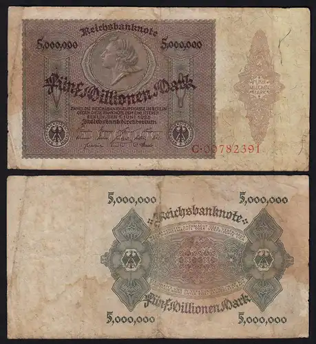 Ro 88  5-Million Mark  Banknoten 1923 VG  (5) Pick 90 Serie C  (21364