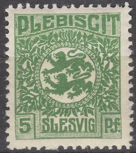 Abstimmungsgebiete Schleswig-Slesvig Mi.2 – 5 Pfg. postfrisch MNH 1920   (70252