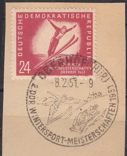DDR 1951 Mi. 280 Briefstück SST 24 Pfennig Wintersport Skispringen   (70273