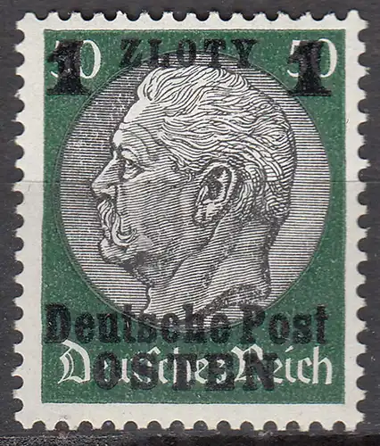 Generalgouvernement 1939 Mi.12 Aufdr.Hindenburg 1 Zl. postfrisch MNH     (70285